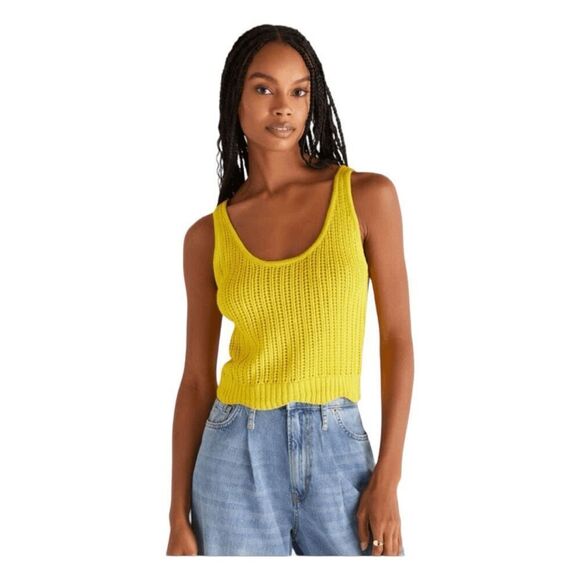Z Supply Brady Crochet Knit Tank Top Limestone Yellow Sleeveless Scoop Neck S - Picture 1 of 10